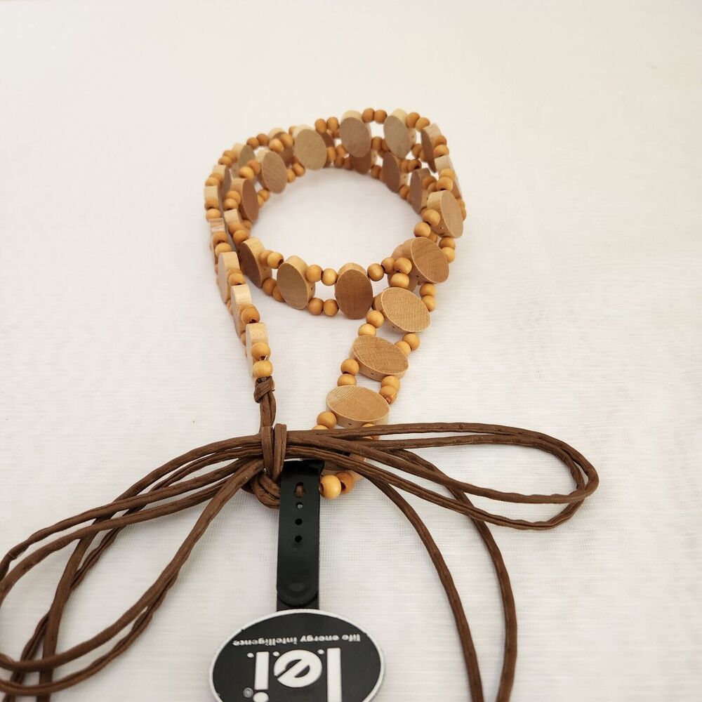 L.E.I. Belt Women's M/L Beige Beaded Wood Tie Waist Belt 90's Y2K Southwestern - Picture 3 of 13